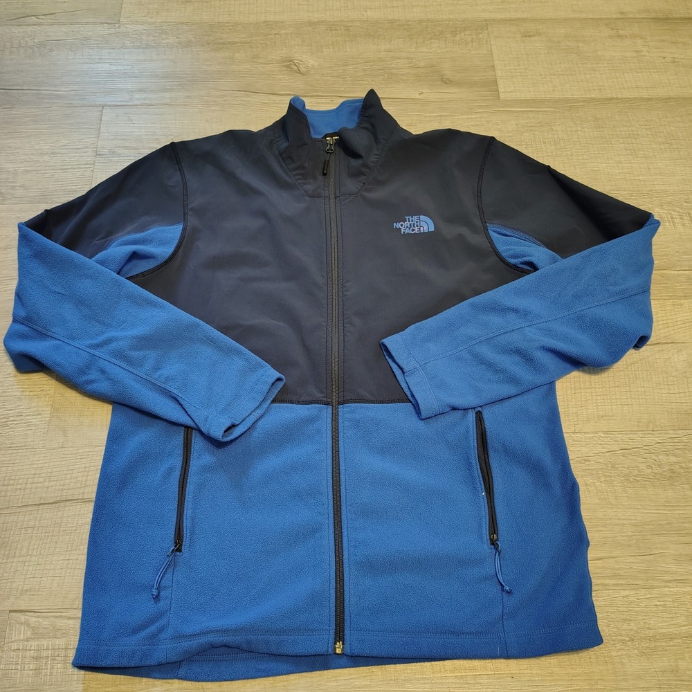 The North Face Mens‎ Full Zip Fleece Jacket Blue Navy Softshell Overlay Large
